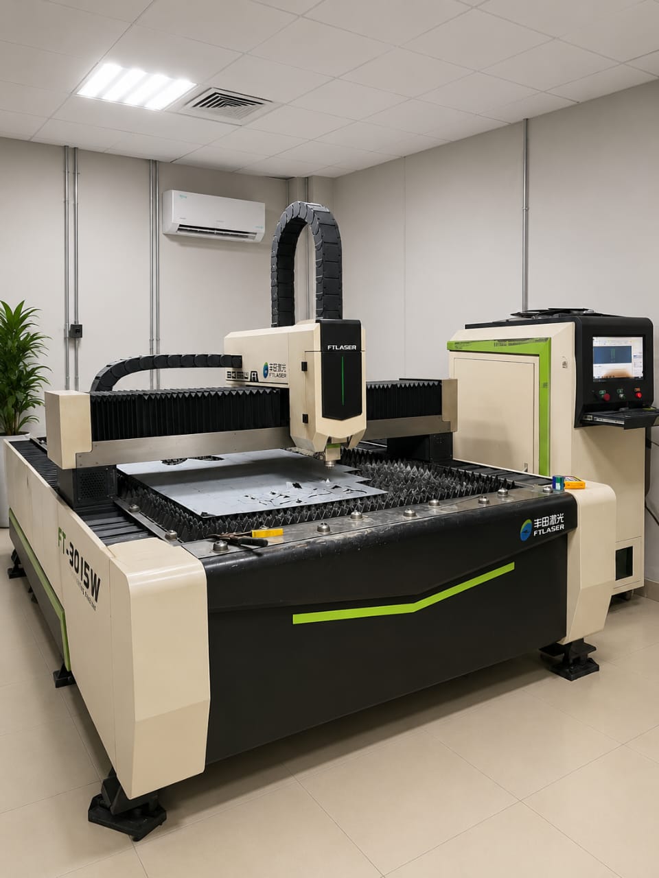 Fiber laser cutting metal panels in-house.